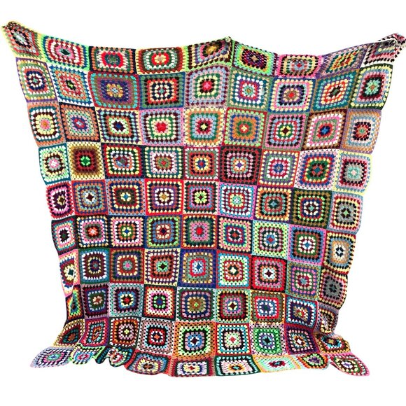 Handmade Granny Square Queen Blanket Multi-Color Crochet Throw 97" X 107" Afghan - Picture 4 of 6